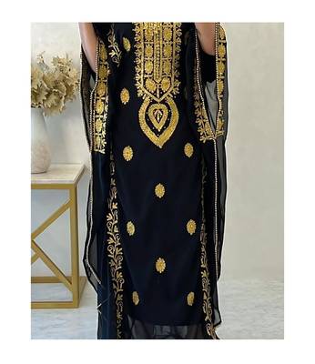 Black Handcrafted Embroidered Stone work Stitched Dress Georgette Kaftan Party Wear Wedding Dresses 3