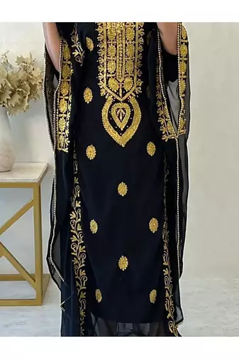 Black Handcrafted Embroidered Stone work Stitched Dress Georgette Kaftan Party Wear Wedding Dresses
