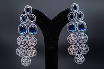 Two layered sapphire blue american diamond silver bridal necklace cz long necklace indian jewelry 3
