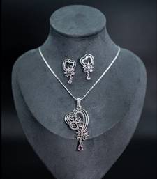 Heart design american diamond zirconia pendant set with chain and earrings
