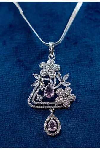 American diamond (cz) silver plated pendant set with earrings pendant blue diamond necklace