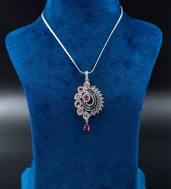 Diamond pendant set, cz pendant with chain and earrings replica american diamond partywear prom jewelry 2