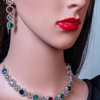 Diamond jewellery cubic zirconia necklace set bridal wedding indian single line necklace 2