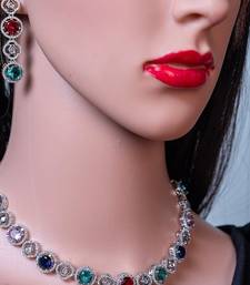 Diamond jewellery cubic zirconia necklace set bridal wedding indian single line necklace