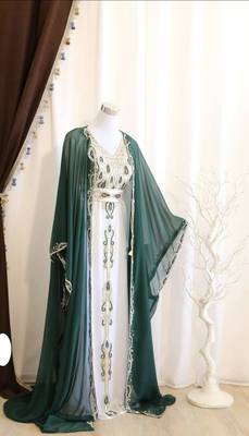 Women's Green and White Georgette Kaftan 1