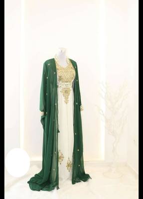 Green & White Handcrafted Zari work Stitched Dress Georgette Kaftan Party Wear Wedding Dresses 1