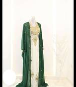 Green & White Handcrafted Zari work Stitched Dress Georgette Kaftan Party Wear Wedding Dresses