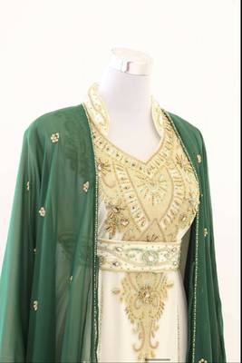 Green & White Handcrafted Zari work Stitched Dress Georgette Kaftan Party Wear Wedding Dresses 2