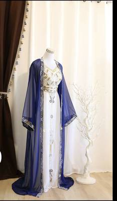 Blue and White Georgette Zari Work Kaftan 1