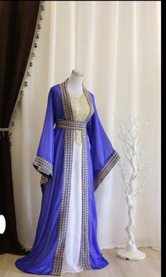 Royal-Blue & White Handcrafted Zari work Stitched Dress Georgette Kaftan Party Wear Wedding Dresses 1