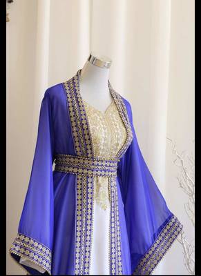 Royal-Blue & White Handcrafted Zari work Stitched Dress Georgette Kaftan Party Wear Wedding Dresses 2