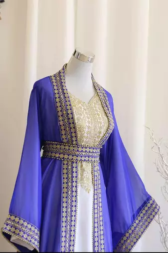 Royal-Blue & White Handcrafted Zari work Stitched Dress Georgette Kaftan Party Wear Wedding Dresses