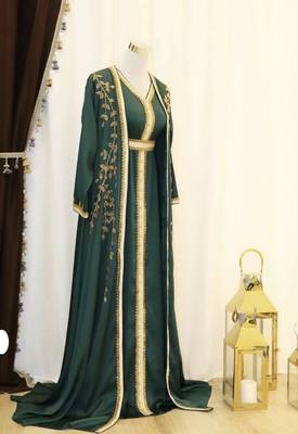 Green and White Wedding Kaftan for Women 1