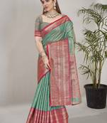 Sea green kanchipuram pattu silk traditional contrast zari woven saree