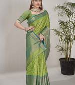 Green kanchipuram pattu silk traditional contrast zari woven saree