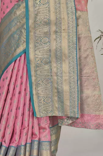 Pink kanchipuram pattu silk traditional contrast zari woven saree