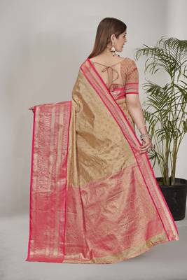Chickoo kanchipuram pattu silk traditional contrast zari woven saree 3