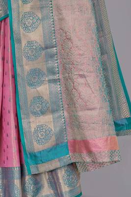 Pink kanchipuram pattu silk traditional contrast zari woven saree 5