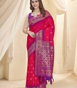 Pink Soft Silk Contrast Gold Zari Woven Saree