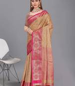 Chickoo kanchipuram pattu silk traditional contrast zari woven saree