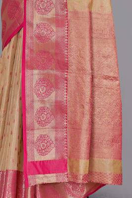 Chickoo kanchipuram pattu silk traditional contrast zari woven saree 5