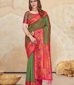 Mehendi Green Muniya Paithani Silk Zari Woven Saree