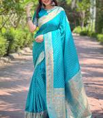 Rama Blue Faux Banarasi Katan Silk Zari Woven Saree