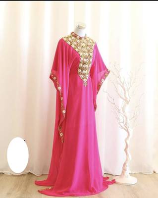 Rani-Pink Handcrafted Zari work Stitched Dress Georgette Kaftan Party Wear Wedding Dresses 1