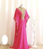 Rani-Pink Handcrafted Zari work Stitched Dress Georgette Kaftan Party Wear Wedding Dresses