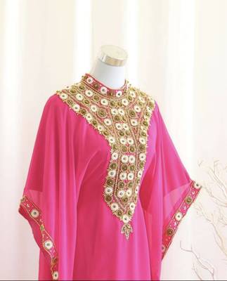 Rani-Pink Handcrafted Zari work Stitched Dress Georgette Kaftan Party Wear Wedding Dresses 2