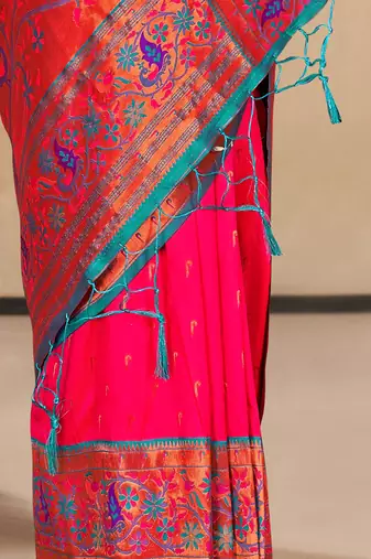 Pink Muniya Paithani Silk Zari Woven Saree