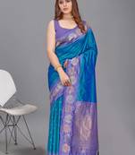 Blue Soft Silk Floral Border Dual Zari Woven Saree