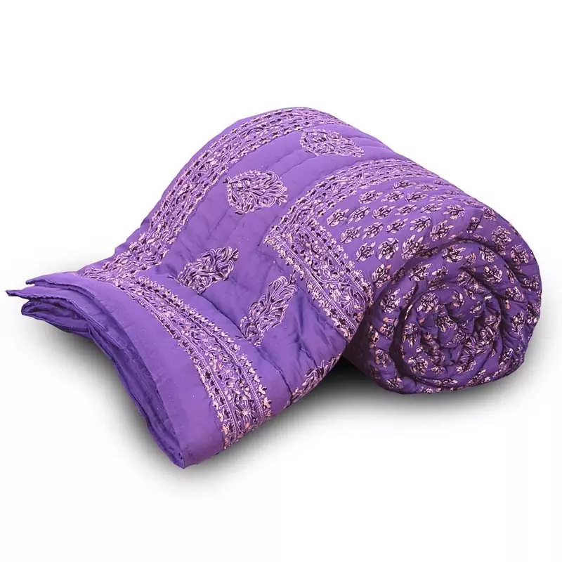 Pure Cotton Jaipuri Floral Print Single Bed Quilt Deepawali Special Gift 119