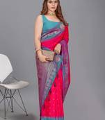 Pink Soft Silk Floral Border Dual Zari Woven Saree