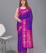 Purple Soft Silk Floral Border Dual Zari Woven Saree