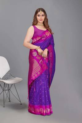 Purple Soft Silk Floral Border Dual Zari Woven Saree 2