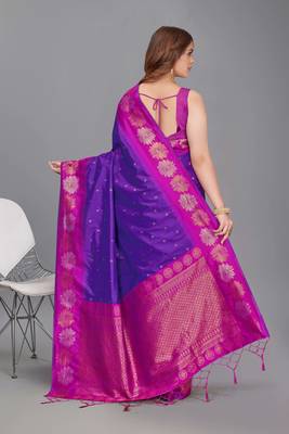 Purple Soft Silk Floral Border Dual Zari Woven Saree 3