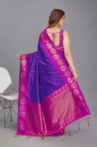 Purple Soft Silk Floral Border Dual Zari Woven Saree