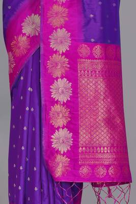 Purple Soft Silk Floral Border Dual Zari Woven Saree 5