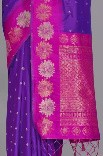 Purple Soft Silk Floral Border Dual Zari Woven Saree