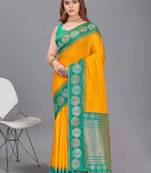 Yellow Soft Silk Floral Border Dual Zari Woven Saree