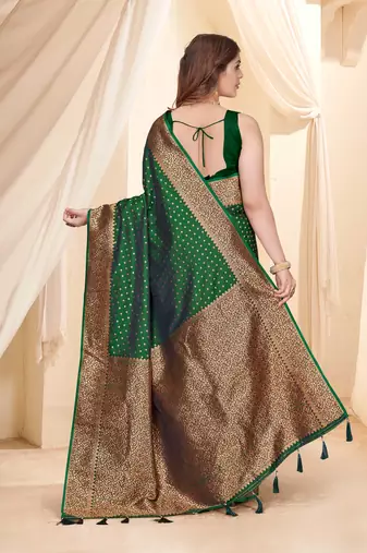Dark Green Faux Banarasi Katan Silk Zari Woven Saree