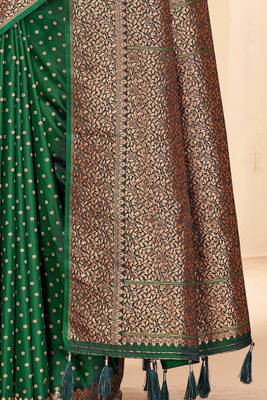 Dark Green Faux Banarasi Katan Silk Zari Woven Saree 5