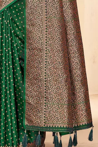 Dark Green Faux Banarasi Katan Silk Zari Woven Saree