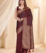 Dark Maroon Faux Banarasi Katan Silk Zari Woven Saree