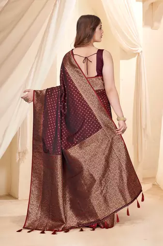 Dark Maroon Faux Banarasi Katan Silk Zari Woven Saree
