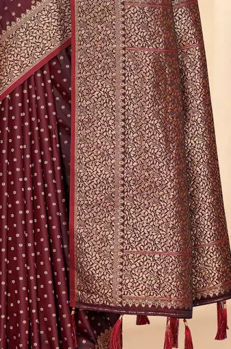 Dark Maroon Faux Banarasi Katan Silk Zari Woven Saree