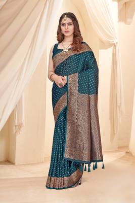 Deep Blue Faux Banarasi Katan Silk Zari Woven Saree 1