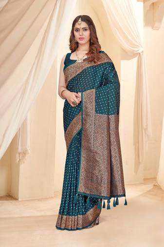 Deep Blue Faux Banarasi Katan Silk Zari Woven Saree