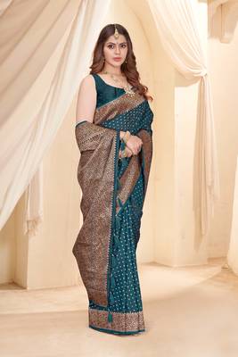 Deep Blue Faux Banarasi Katan Silk Zari Woven Saree 2